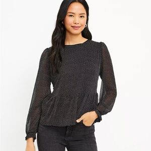 Dotted Velvet Trim Peplum Blouse